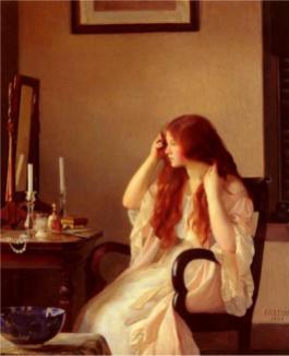 William McGregor Paxton - Femme lissant ses cheveux-1909